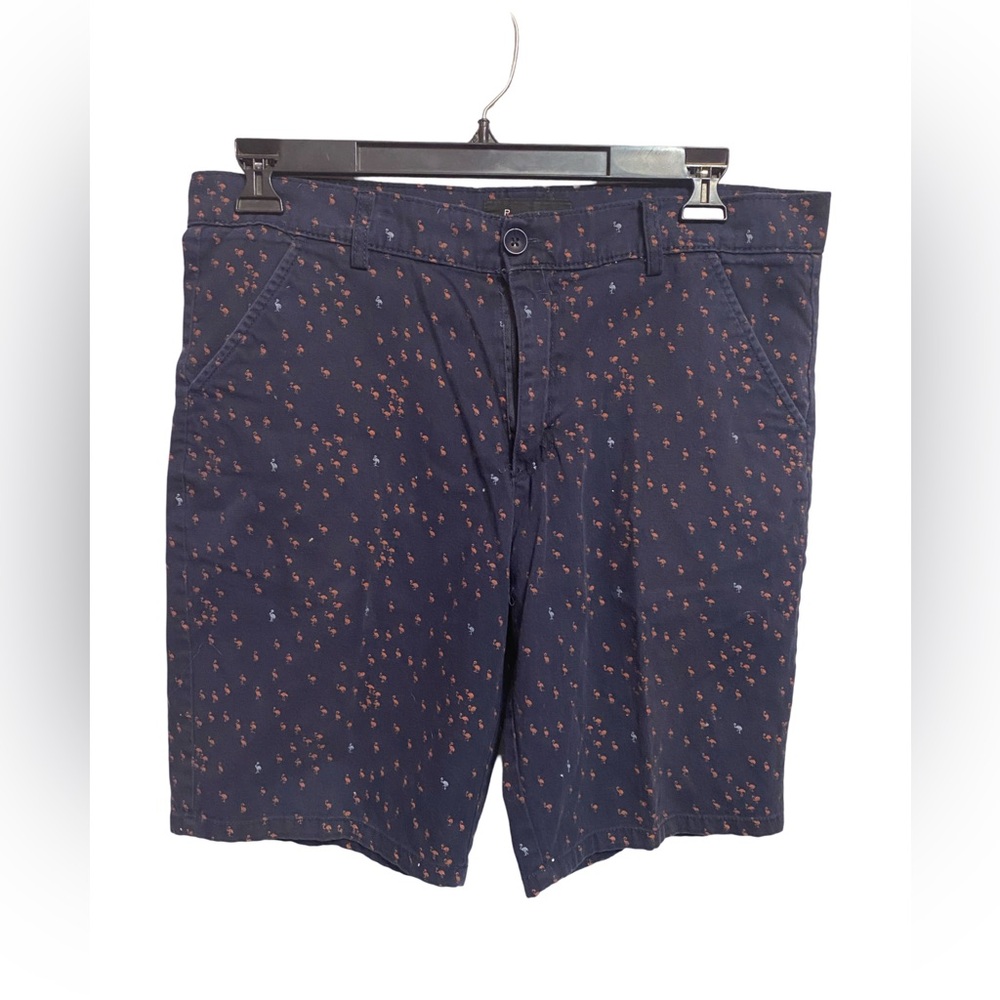 Public Record Navy Blue Regular Fit Shorts Coral Flamingos Size‎ 34/9” Inseam